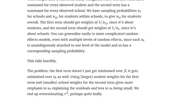 Another way to see why mixed models in survey data are hard: