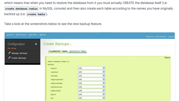 daloRADIUS new feature: backups