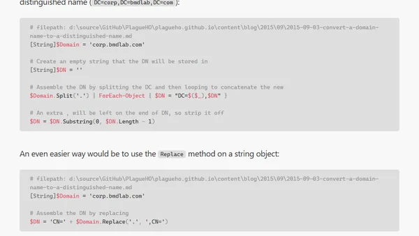 Convert a Domain Name to a Distinguished Name in PowerShell