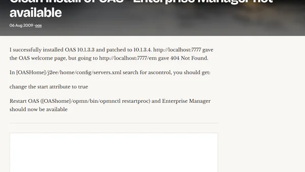 Clean install of OAS - Enterprise Manager not available