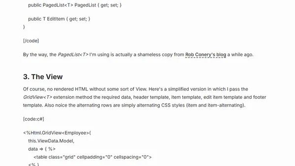 Code based ASP.NET MVC GridView