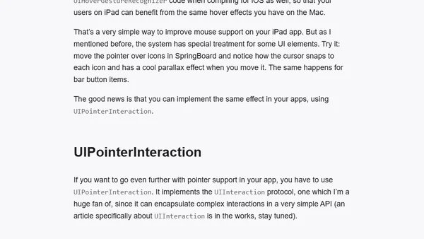 Implementing mouse pointer interactions on iPad