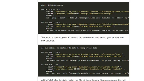Backing up and restoring a self-hosted Plausible instance