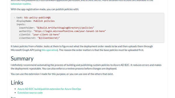 Building Azure AD B2C custom policies part 2: Azure DevOps automated build and deployment