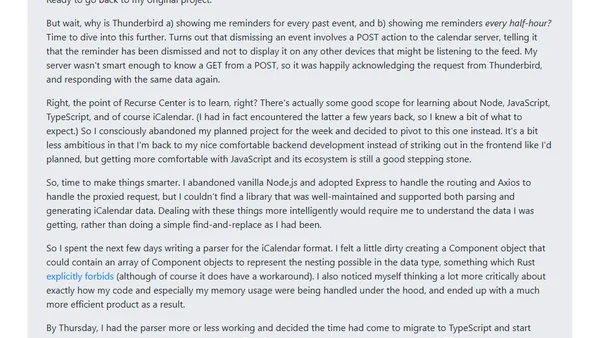 Recurse Center, week 2: iCalendar Proxy