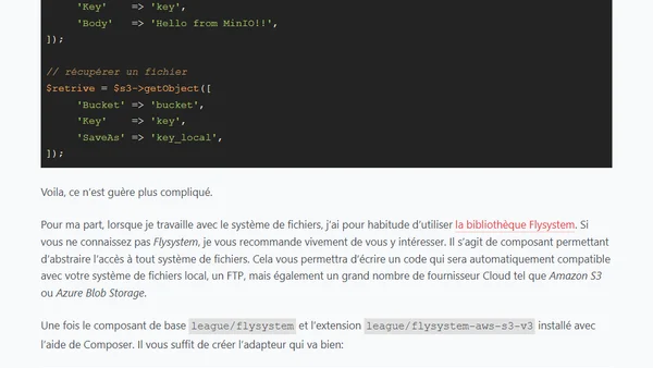 Utiliser MinIO comme stockage de données objets en PHP