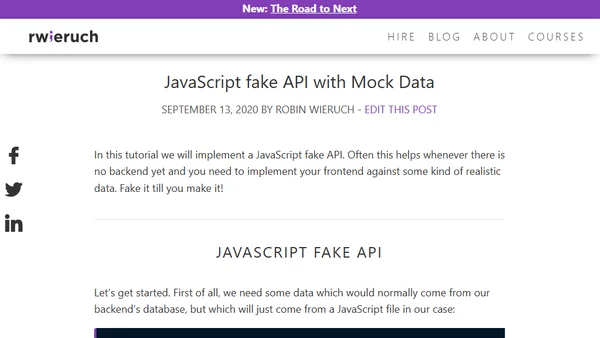 JavaScript fake API with Mock Data