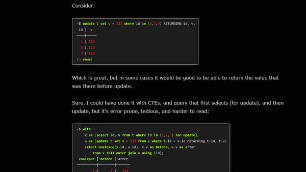 Waiting for PostgreSQL 18 – Add OLD/NEW support to RETURNING in DML queries.