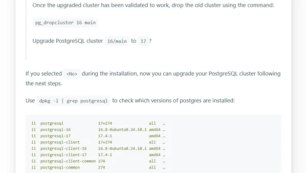 Upgrade PostgreSQL from 16 to 17 on Ubuntu 25.04