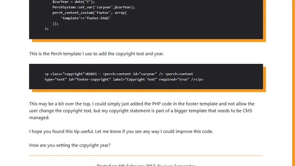 Automatic copyright year in Perch CMS