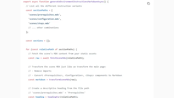 Create a copy as markdown button for LLMs in an MDX documentation site