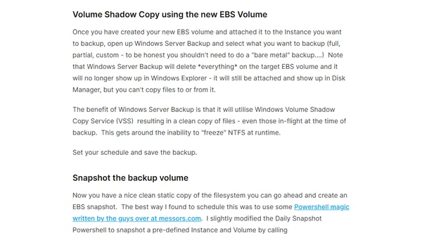 Clean Backups Using Windows Server Backup and EBS Snapshots