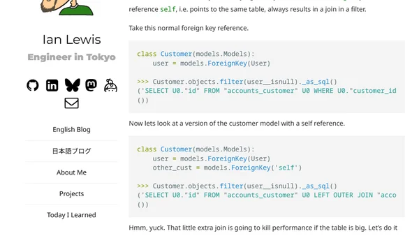 'self' ForeignKeys always result in a JOIN