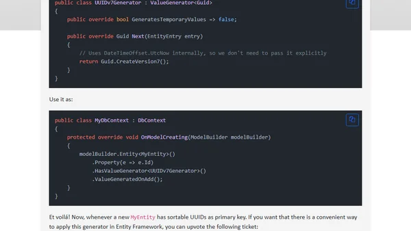 Using sortable UUID / GUIDs in Entity Framework