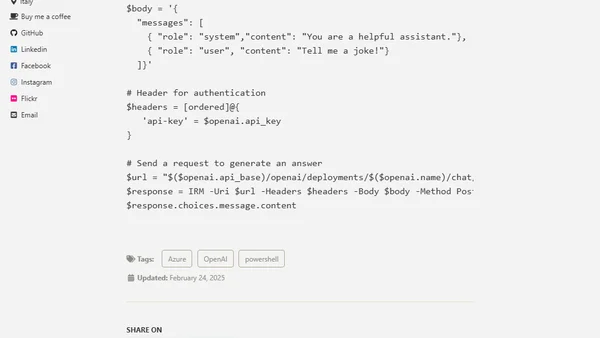 Azure OpenAI powershell chat-completition call sample