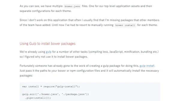 Using gulp to install from multiple bower config files