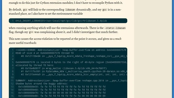 Contiguous memory and finding segfaults in Cython