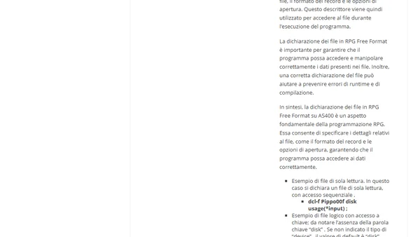 Definizione Files in Rpg Free Format As400