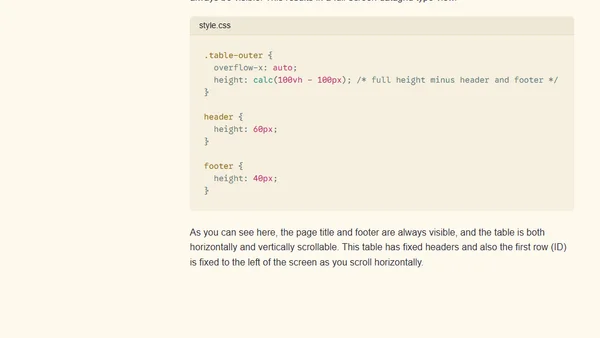 HTML Tables with Horizontal Scroll and Sticky Headers
