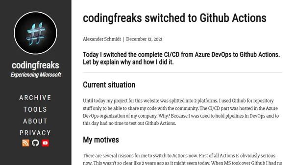 codingfreaks switched to Github Actions