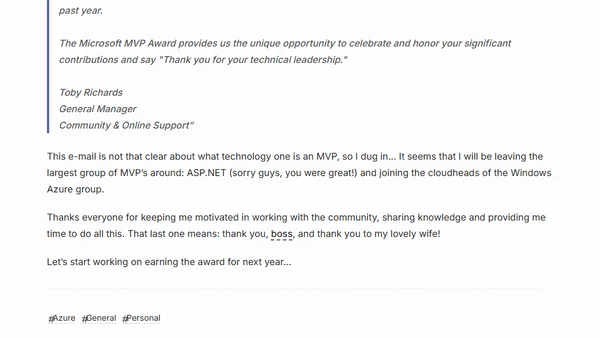 Officially a cloudhead now! (or: re-awarded MVP)