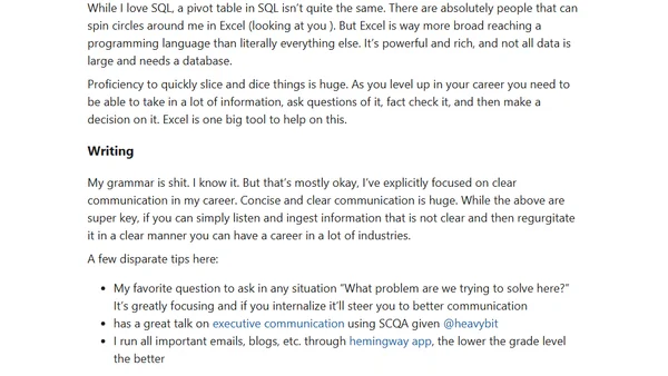 Top 5 Product and Management skills: SQL, Excel, Clear Communication, Story, Prioritization