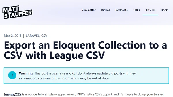 Export an Eloquent Collection to a CSV with League CSV
