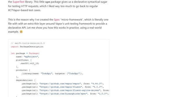 Declarative unit tests for Vapor