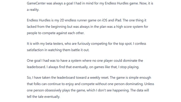 GameCenter comes to Endless Hurdles