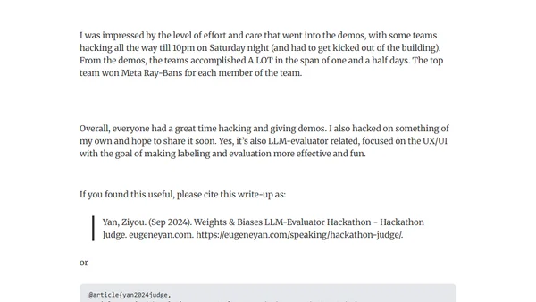 Weights & Biases LLM-Evaluator Hackathon - Hackathon Judge