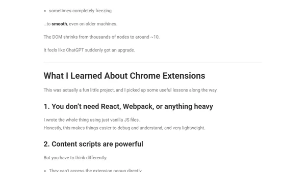How I Built “ChatGPT Lag Fixer” – Publishing My First Own Chrome Extension