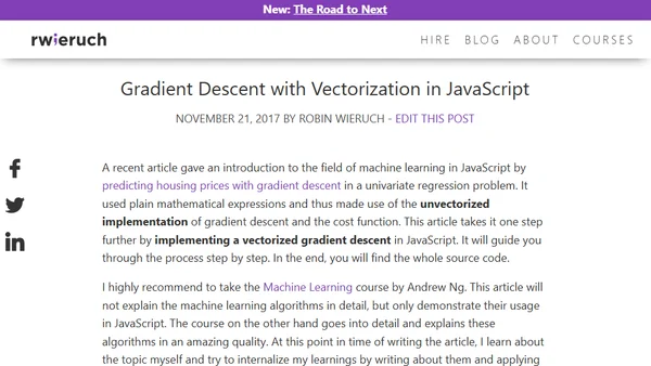 Gradient Descent with Vectorization in JavaScript