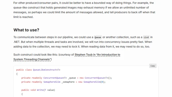 Producer/consumer pipelines with System.Threading.Channels