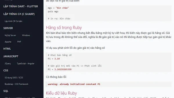 Biến hằng số và kiểu dữ liệu trong ruby