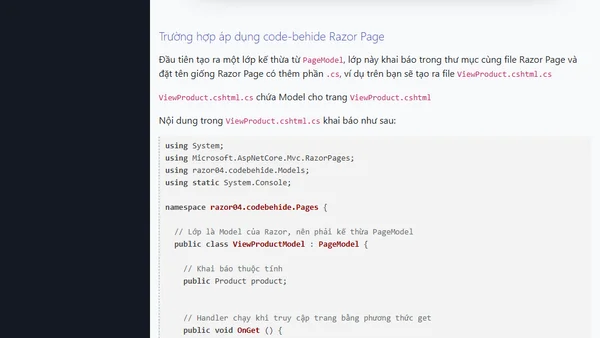 (ASP.NET Razor) Sử dụng PageModel code-behind cho  Razor Page và các Hander cơ bản