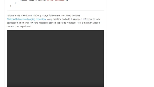 Logging to Notepad window from ASP.NET Core
