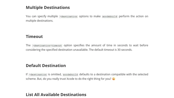 Xcodebuild Destination Cheatsheet