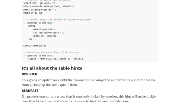 Queue table processing in SQL Server