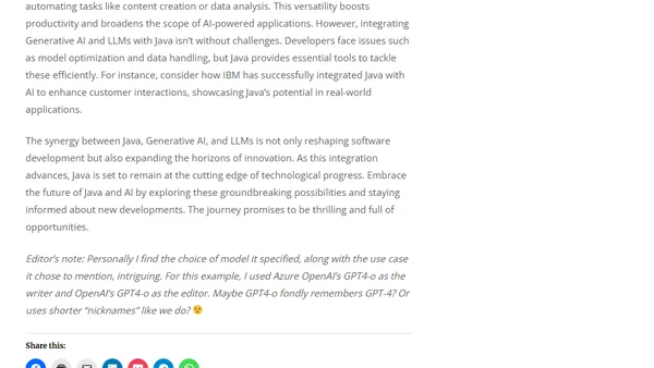 Java with Generative AI and LLMs