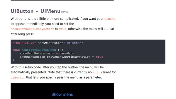 How to show UIMenu from UIButton or UIBarButtonItem