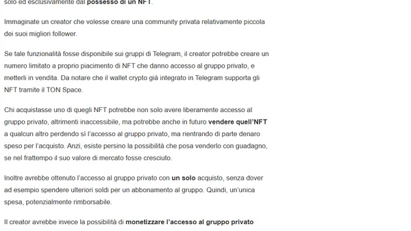 Gruppi privati a pagamento su Telegram con NFT