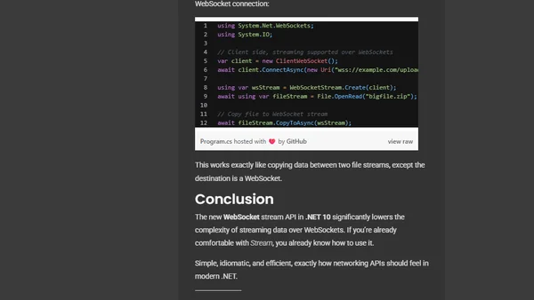 .NET 10: Streaming over WebSockets with the New WebSocket Stream API