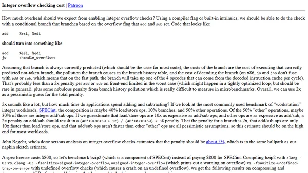 Integer overflow checking cost