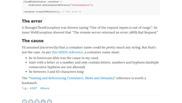 Error Creating Azure Blob Storage Container
