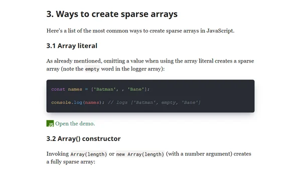 Sparse vs Dense Arrays in JavaScript