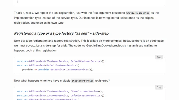Registering a type as an interface and as self with ASP.NET Core dependency injection