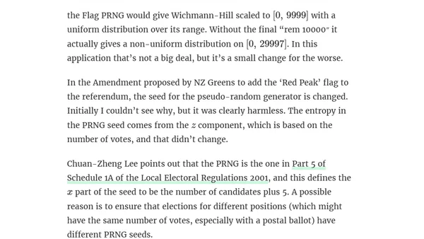 NZ Flag Referendum pseudorandom numbers