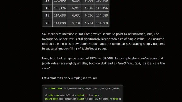 Using JSON: json vs. jsonb, pglz vs. lz4, key optimization, parsing speed?