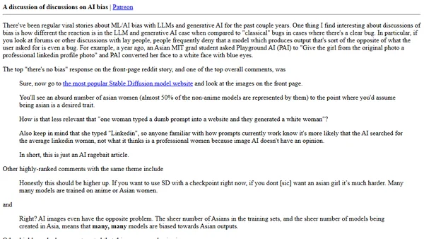 A discussion of discussions on AI bias