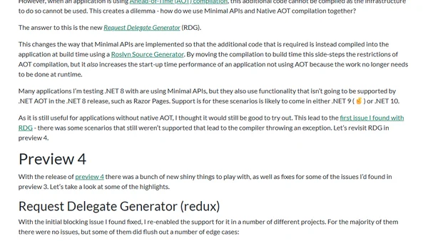 Upgrading to .NET 8: Part 3 - Previews 1-5